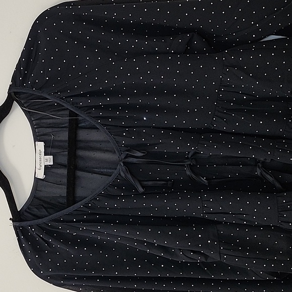 Francesca Womens Top Laurie Tie Front Tiered Blouse Polka Dot Beaded Sz Meduim - Picture 4 of 16